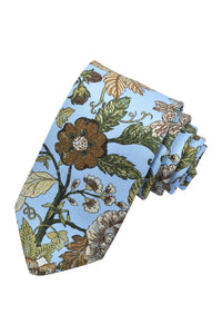 Oxford Blue, Forest, and Mocha Floral Fantasy Silk Printed Panama Tie by Dion Neckwear