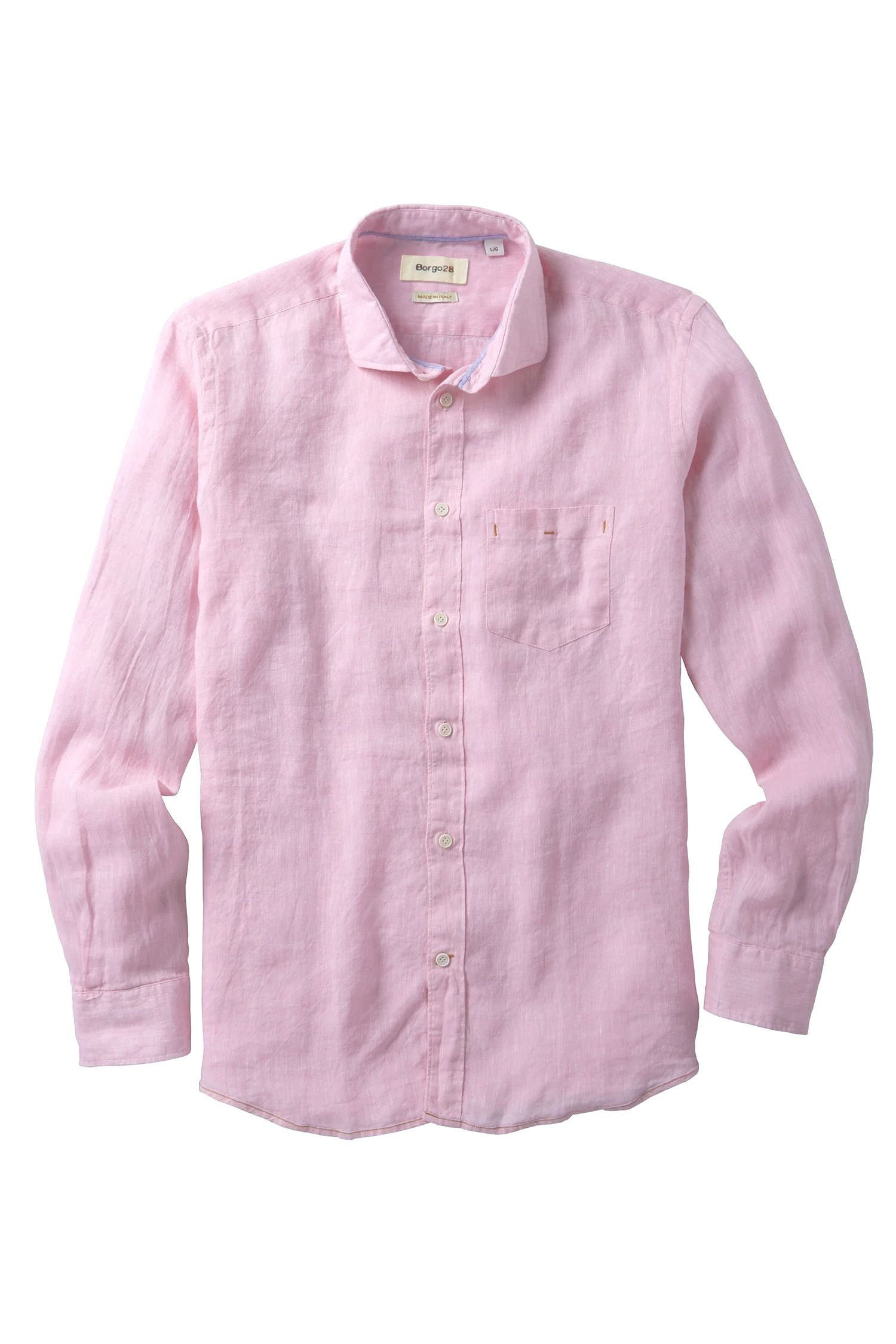 Italian Linen Long Sleeve Sport Shirt in Pink by Borgo28