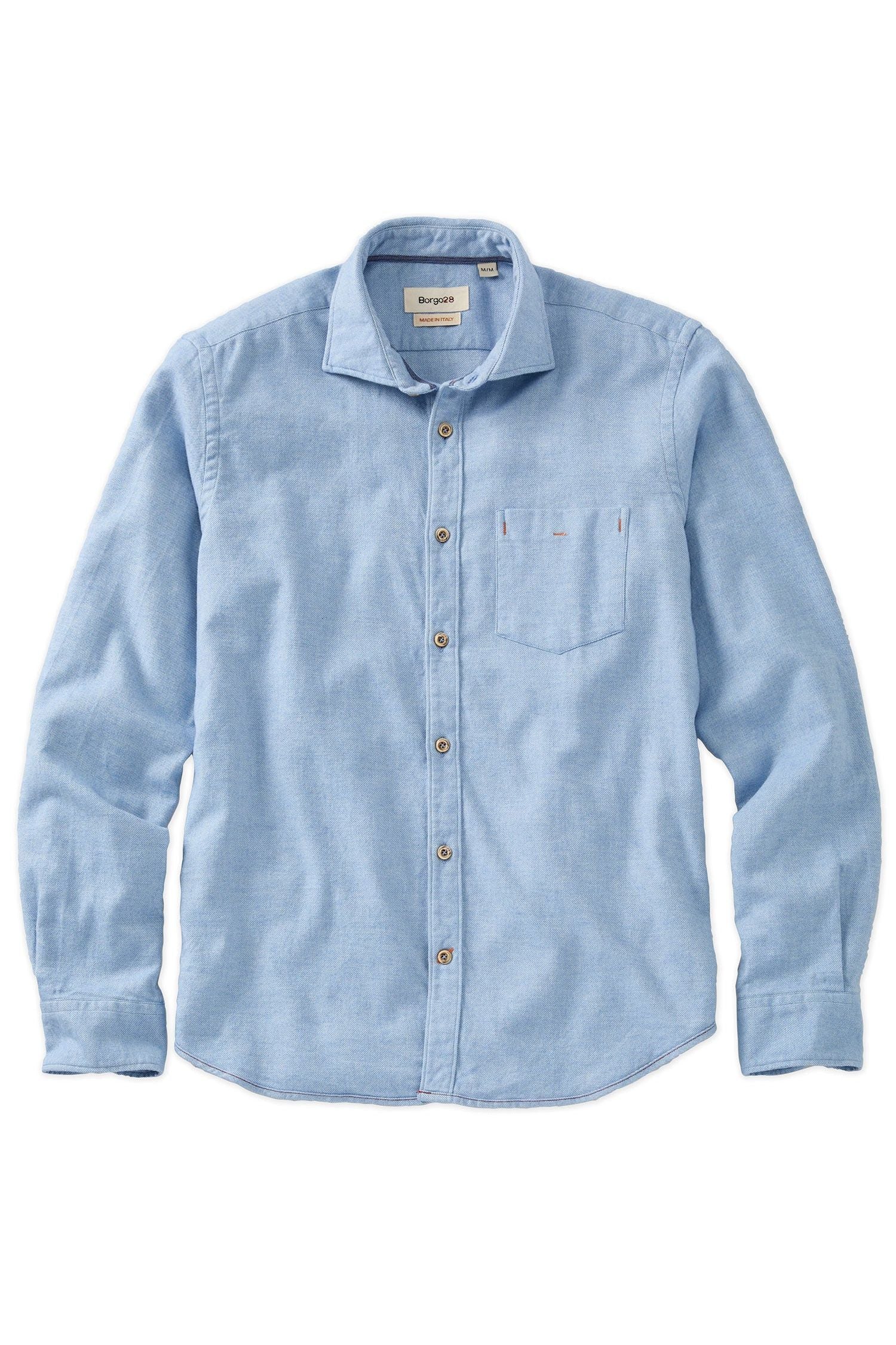 Italian Mélange Brushed Twill Long-Sleeve Sport Shirt in Indigo by Borgo28
