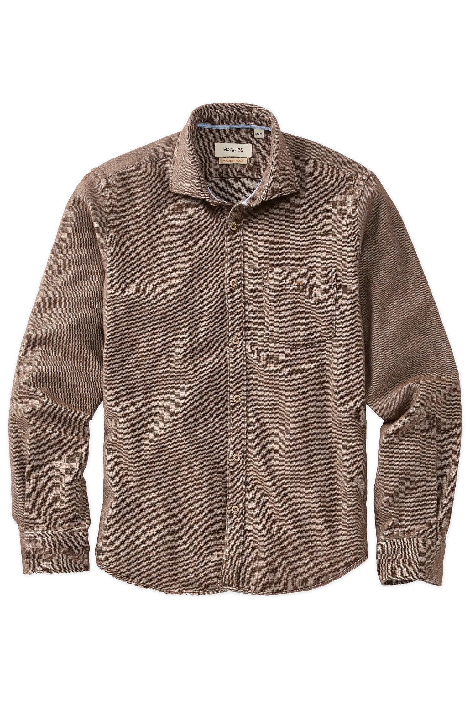Italian Mélange Brushed Twill Long-Sleeve Sport Shirt in Taupe by Borgo28