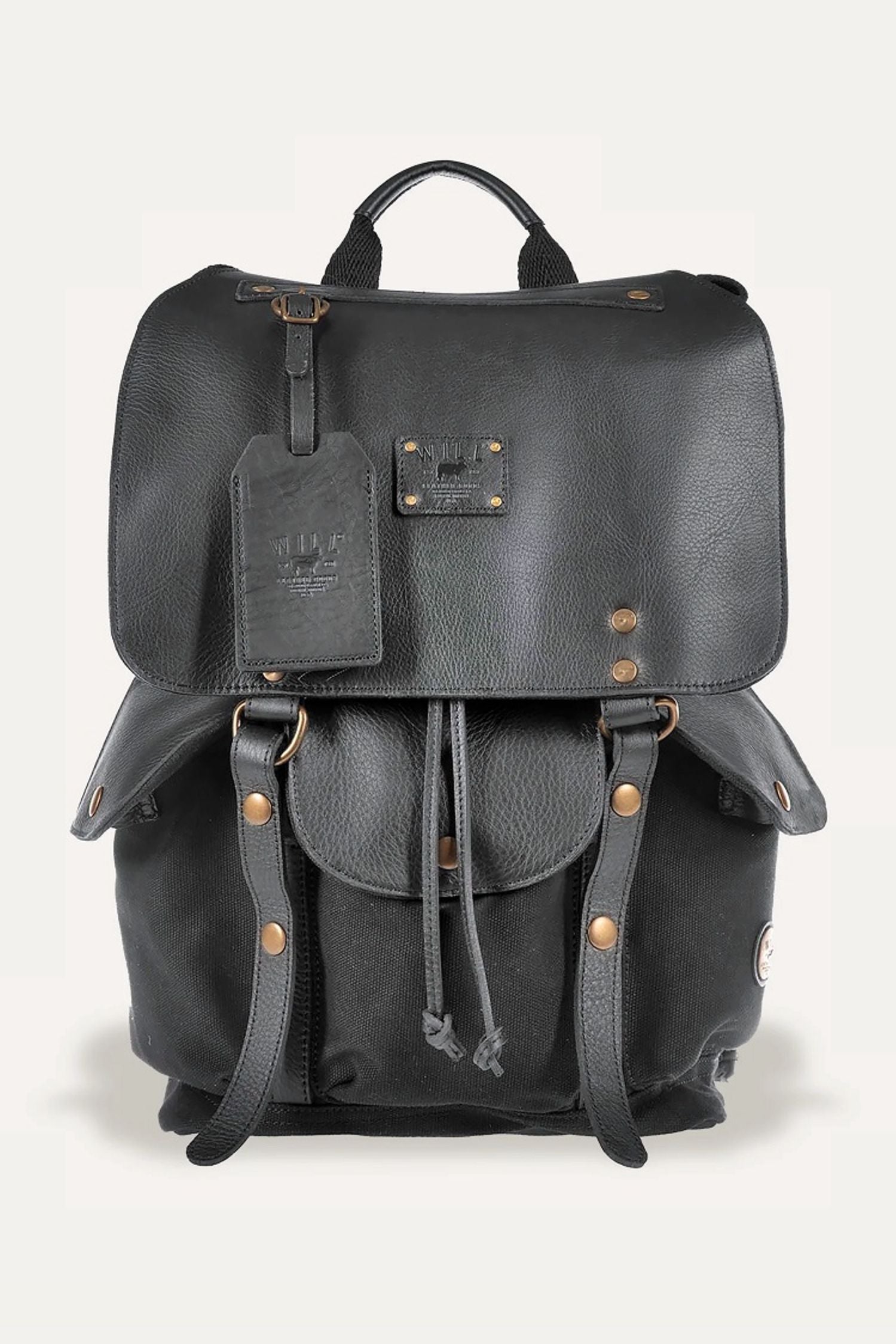 Lennon Canvas and Leather Backpack in Black with Black Leather by Will