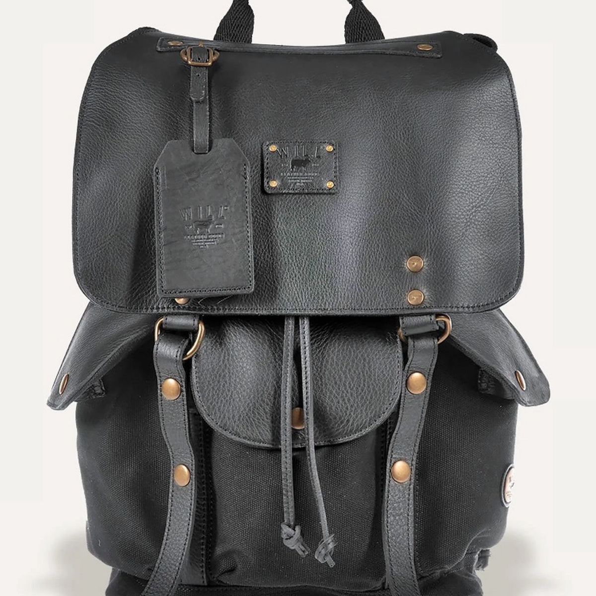Lennon Canvas and Leather Backpack in Black with Black Leather by Will Leather Goods