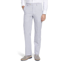 Seersucker Cotton Pant in Navy and White (Hampton Plain Front) by Berle