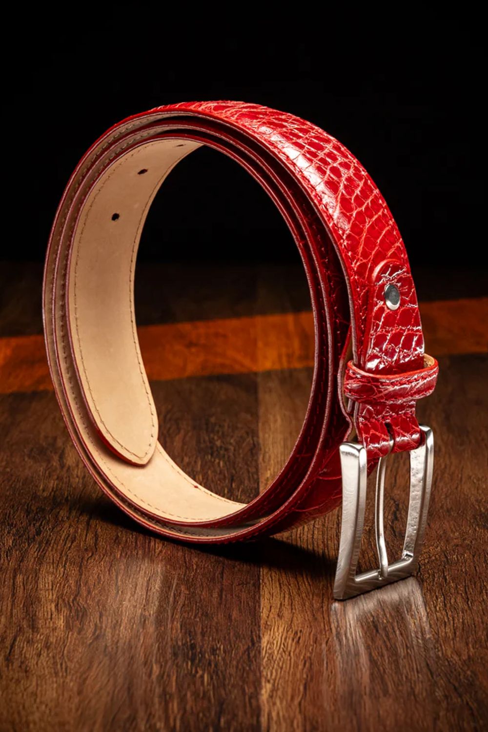 High Shine Alligator Belt in Red by Zelli Italia