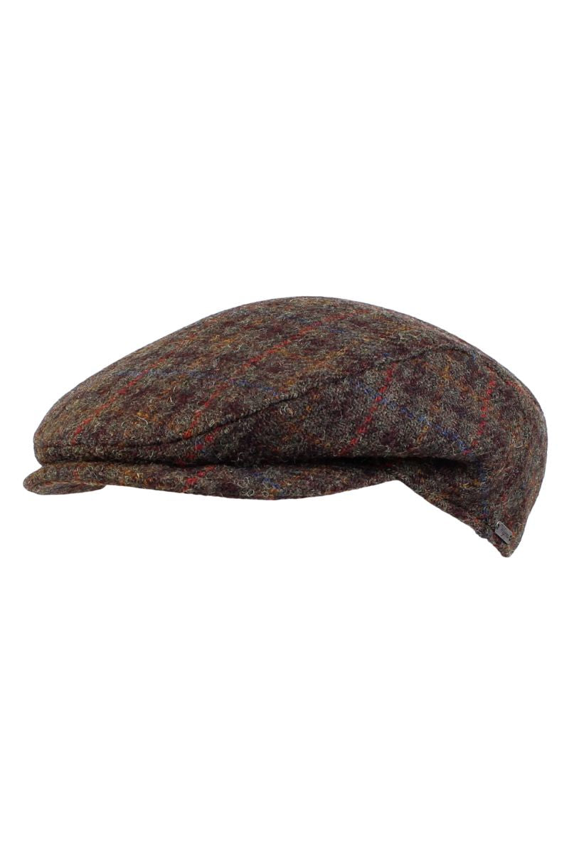 Ivy Slim Harris Tweed Wool Cap in Olive Mélange Plaid (Size 59) by Wigens