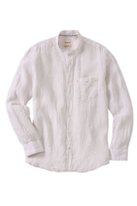 Banded Collar Micro Stripe Linen Long Sleeve Sport Shirt in Beige by Borgo28