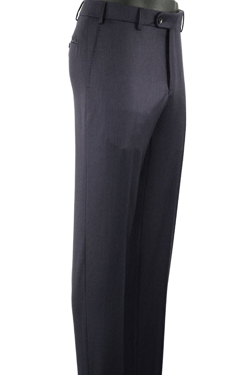 Super 110s Vitale Barberis Canonico Italian Luxury 4 Harness Wool Serge Flat Front Trouser in Blue Mix (Choice of Fits) by 6 East by Ballin