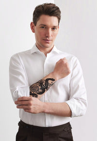 'Cover Shirt' In White - Slim Fit - Opaque Half Ply Cotton Twill Shirt with Cutaway Collar by Eterna 1863