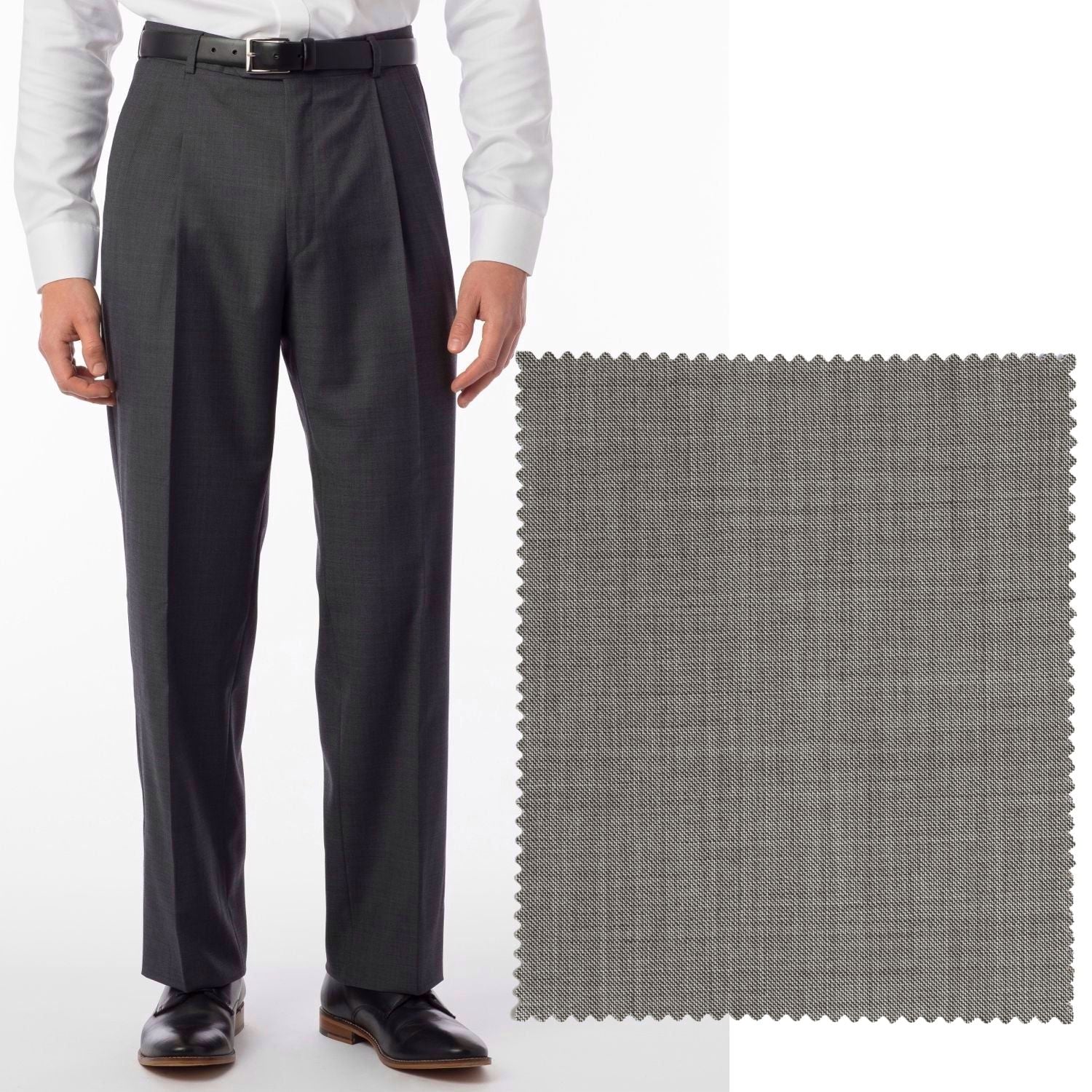 BIG FIT Sharkskin Super 120s Worsted Wool Comfort-EZE Trouser in Black and Latte (Manchester Pleated Model) by Ballin