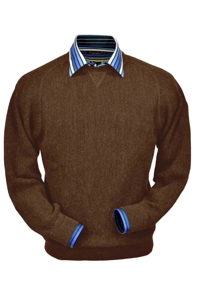 Baby Alpaca 'Links Stitch' Sweatshirt-Style Crew Neck Sweater in Khaki Heather by Peru Unlimited