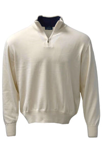 Lightweight Pima Cotton Quarter-Zip Sweater with Contrast Trim in Cream by Blue 1899