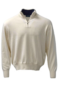 Lightweight Pima Cotton Quarter-Zip Sweater with Contrast Trim in Cream by Blue 1899
