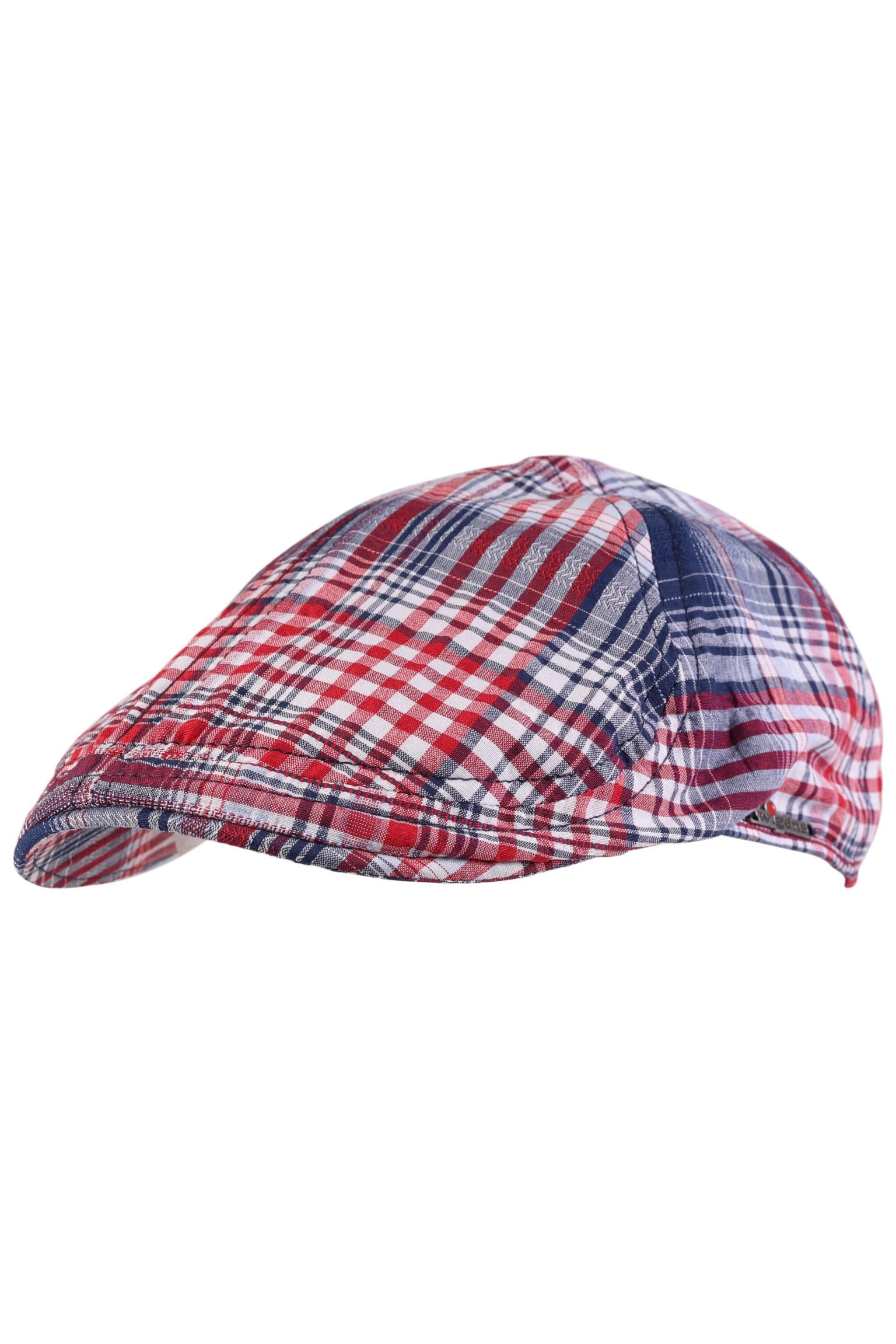 Pub Cap in Red and Navy Seersucker Plaid by Wigens