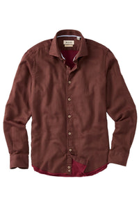 Italian Mini Waffle-Weave Long-Sleeve Sport Shirt in Brown by Borgo28