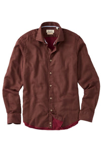 Italian Mini Waffle-Weave Long-Sleeve Sport Shirt in Brown by Borgo28
