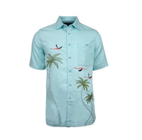 'Flamingo Coast' Embroidered Short Sleeve Resort Hawaiian Shirt in Turquesa by Weekender