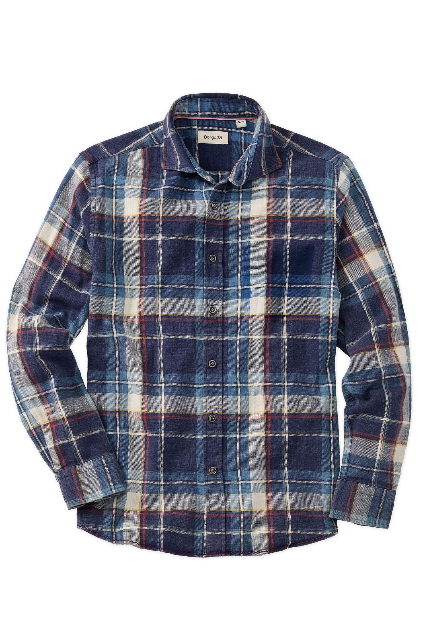 Twill Indigo Plaid Long-Sleeve Sport Shirt by Borgo28