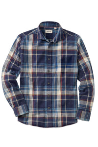 Twill Indigo Plaid Long-Sleeve Sport Shirt by Borgo28