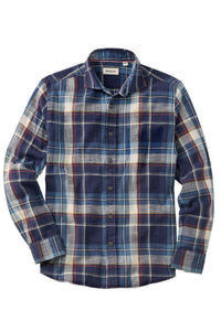 Twill Indigo Plaid Long-Sleeve Sport Shirt by Borgo28