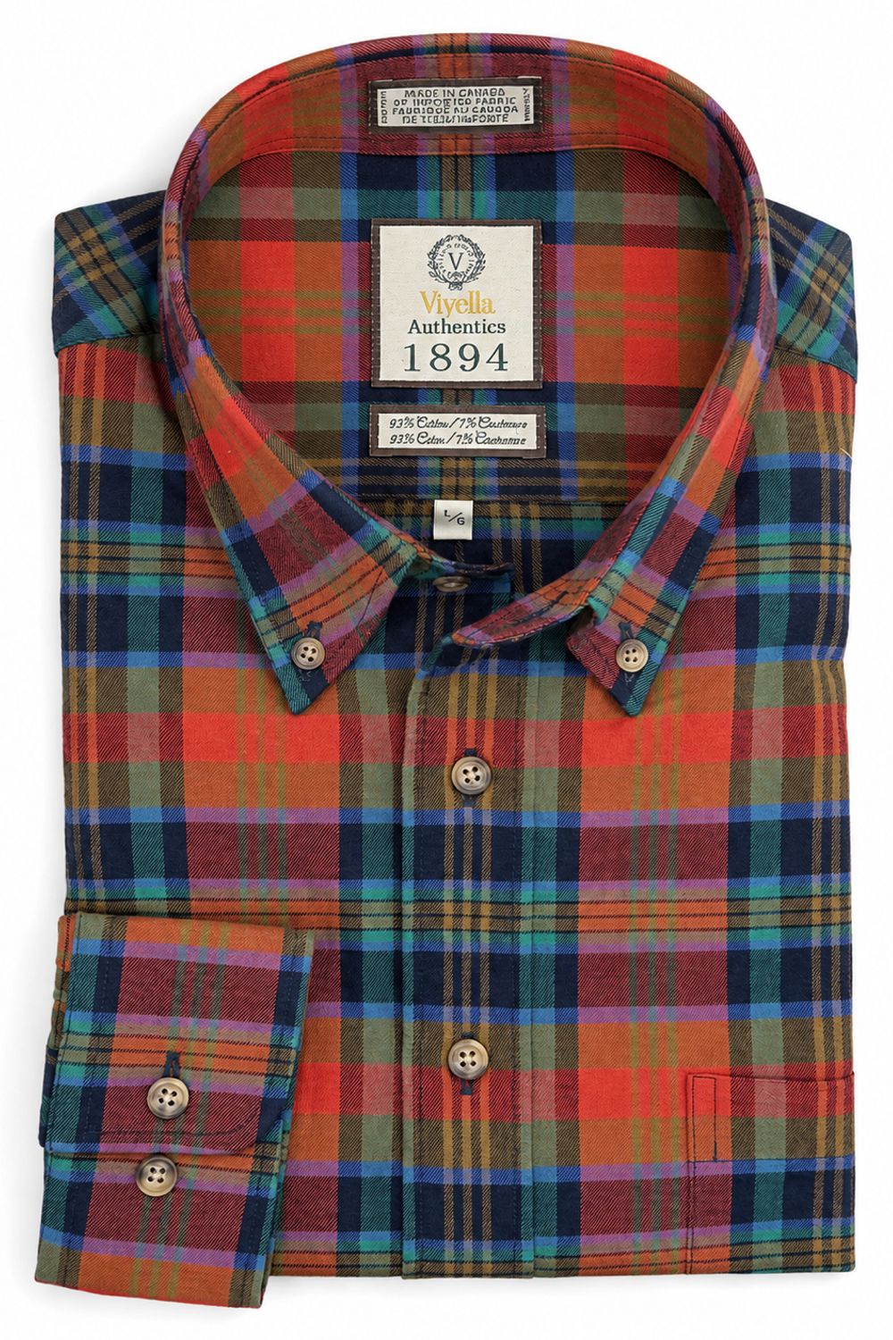 Red Multi Plaid Cotton and Cashmere Blend '1894 Authentics' Button-Down Shirt by Viyella