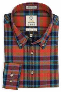 Red Multi Plaid Cotton and Cashmere Blend '1894 Authentics' Button-Down Shirt by Viyella
