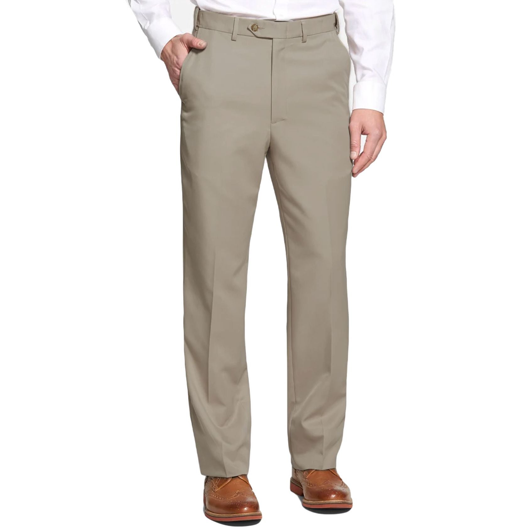 Microfiber Performance Trouser in Tan (Hampton Plain Front) by Berle