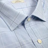 Blue Box Check Wrinkle-Free Cotton Dress Shirt with Spread Collar by Cooper & Stewart