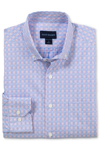 Jacquard Plaid Cotton Windowpane Check Sport Shirt in Pink and Blue (Size Large) by Scott Barber