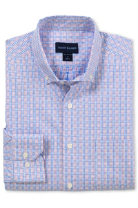 Jacquard Plaid Cotton Windowpane Check Sport Shirt in Pink and Blue (Size Large) by Scott Barber