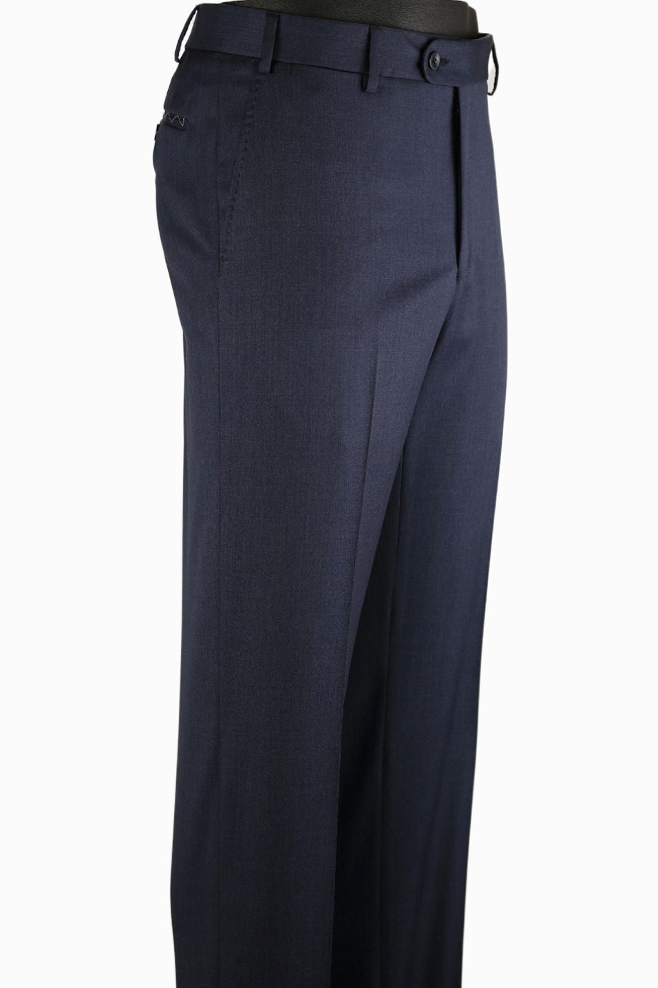 Super 110s Prunelle Wool Flat Front Trouser in Navy Mix (Choice of Fits) by 6 East by Ballin