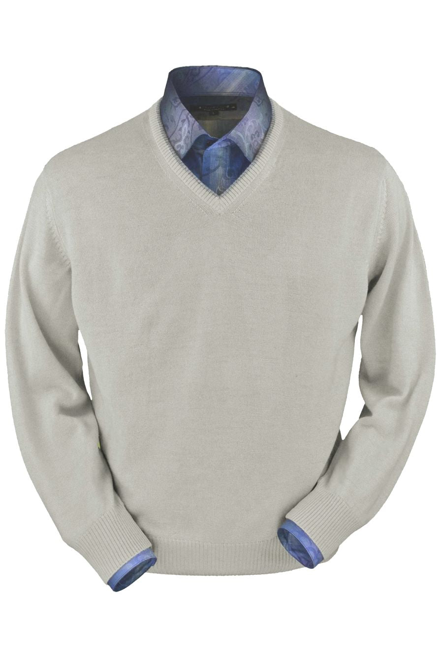 Royal Alpaca V-Neck Sweater in Light Grey Heather by Peru Unlimited
