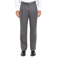 Super 100s Worsted Wool Flannel Trouser in Light Grey Heather (Milan Double Reverse Pleat) by Berle