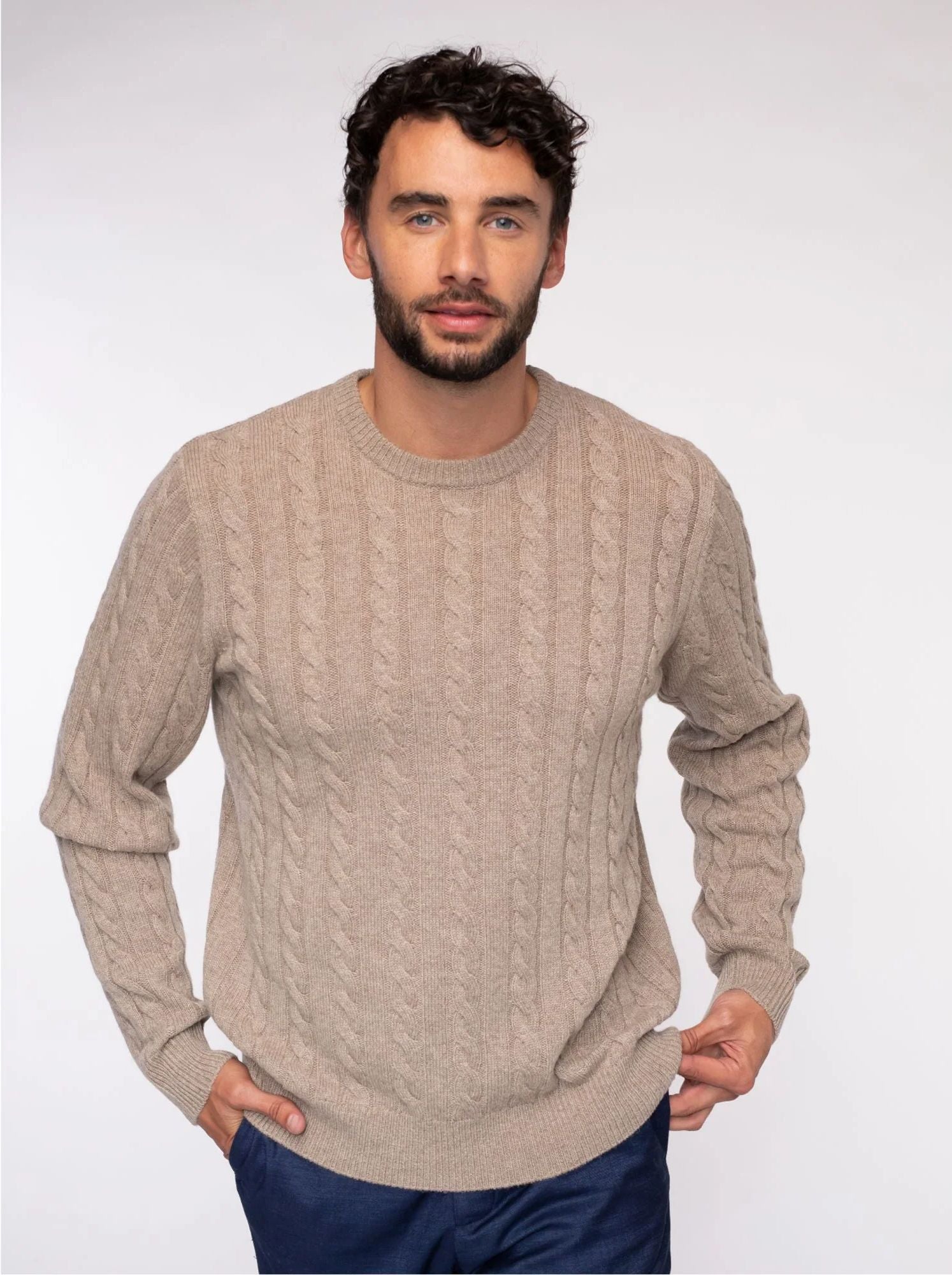 Classic Cable Knit Crew Neck 100% Cashmere Sweater (Choice of Colors) by Alashan Cashmere