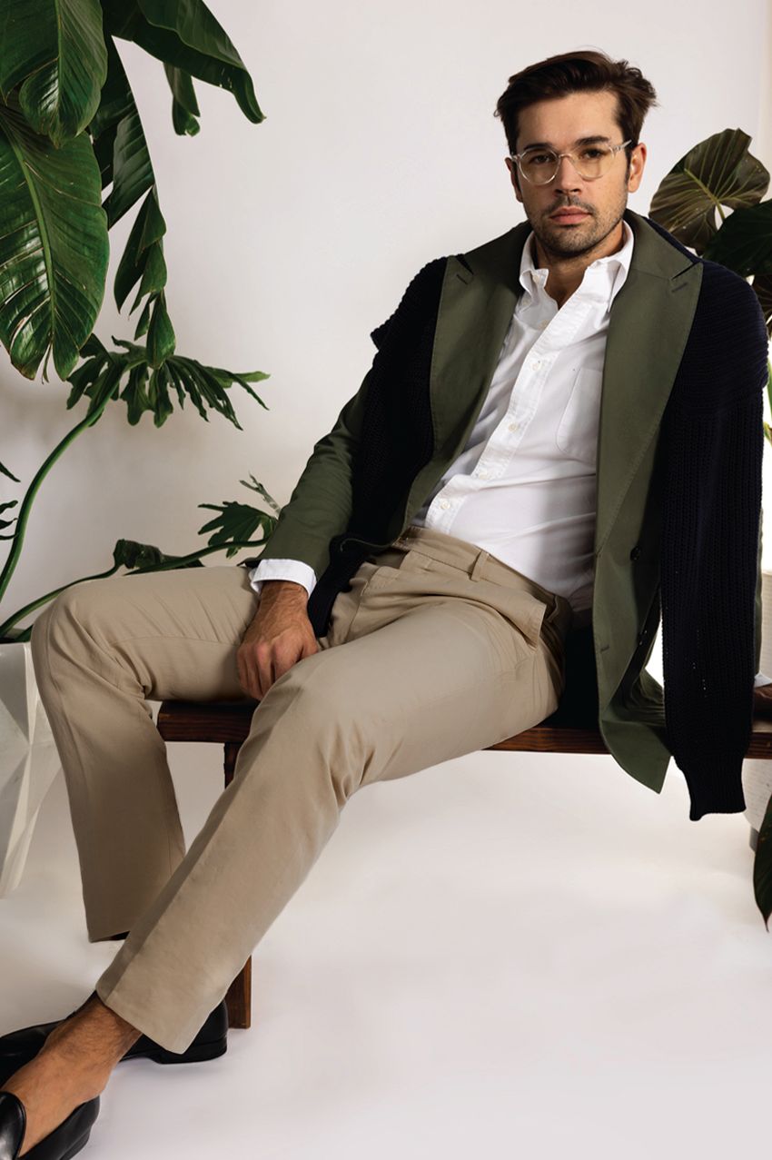 Supima Sateen Italian Luxury Flat Front Cotton Trouser in Khaki (Choice of Fits) by 6 East by Ballin