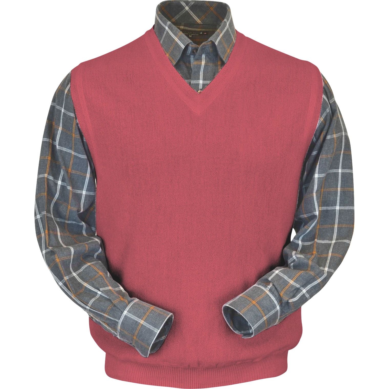 Baby Alpaca 'Links Stitch' V-Neck Sweater Vest in Red Coral Heather by Peru Unlimited