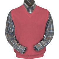 Baby Alpaca 'Links Stitch' V-Neck Sweater Vest in Red Coral Heather by Peru Unlimited
