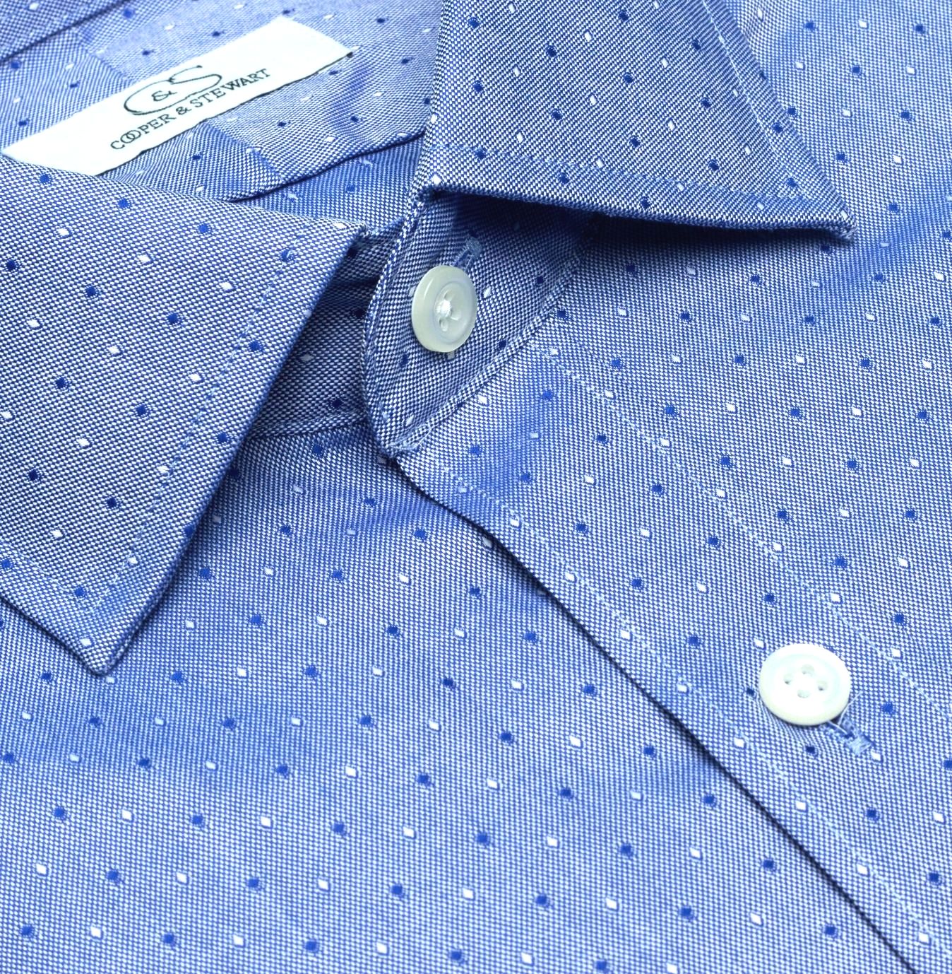 Blue Dobby Clip Dot Stretch Cotton Wrinkle-Free Dress Shirt with Spread Collar by Cooper & Stewart