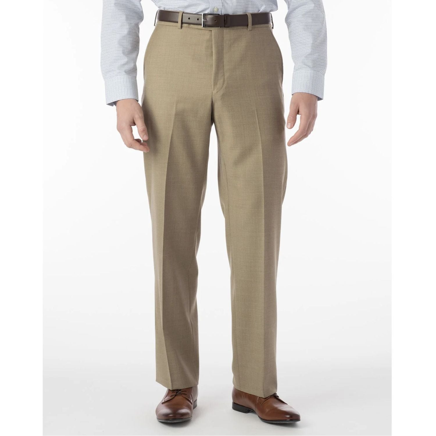 Super 120s Wool Travel Twill Comfort-EZE Trouser in Khaki (Flat Front Models) by Ballin