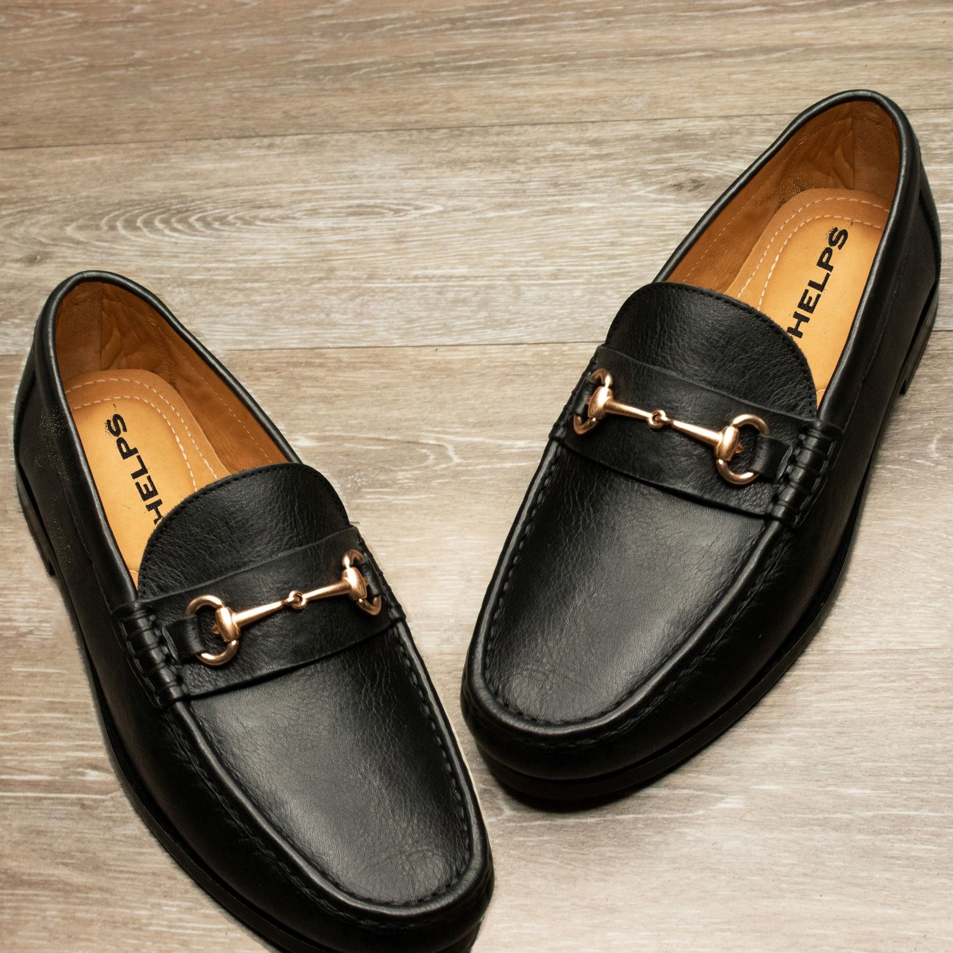 Phelps Interchangeable 'Bridge Bits' Tubular English Moccasin Loafer in Black Calfskin by T.B. Phelps