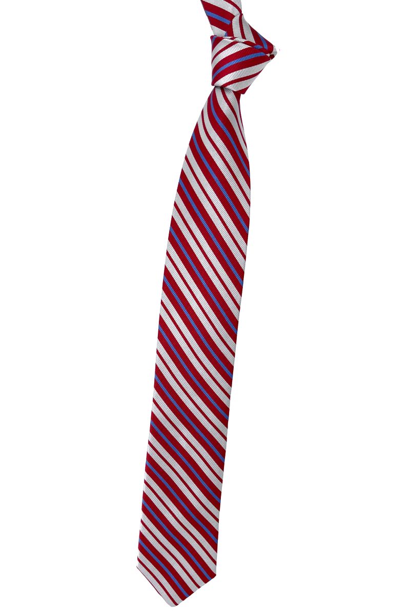 Red, Blue and Silver-Grey Stripe Woven Silk Tie by Robert Talbott