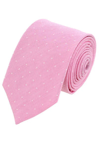 Churchill Chambray Polka Dot Linen and Silk Blend Tie in Light Pink by Trafalgar