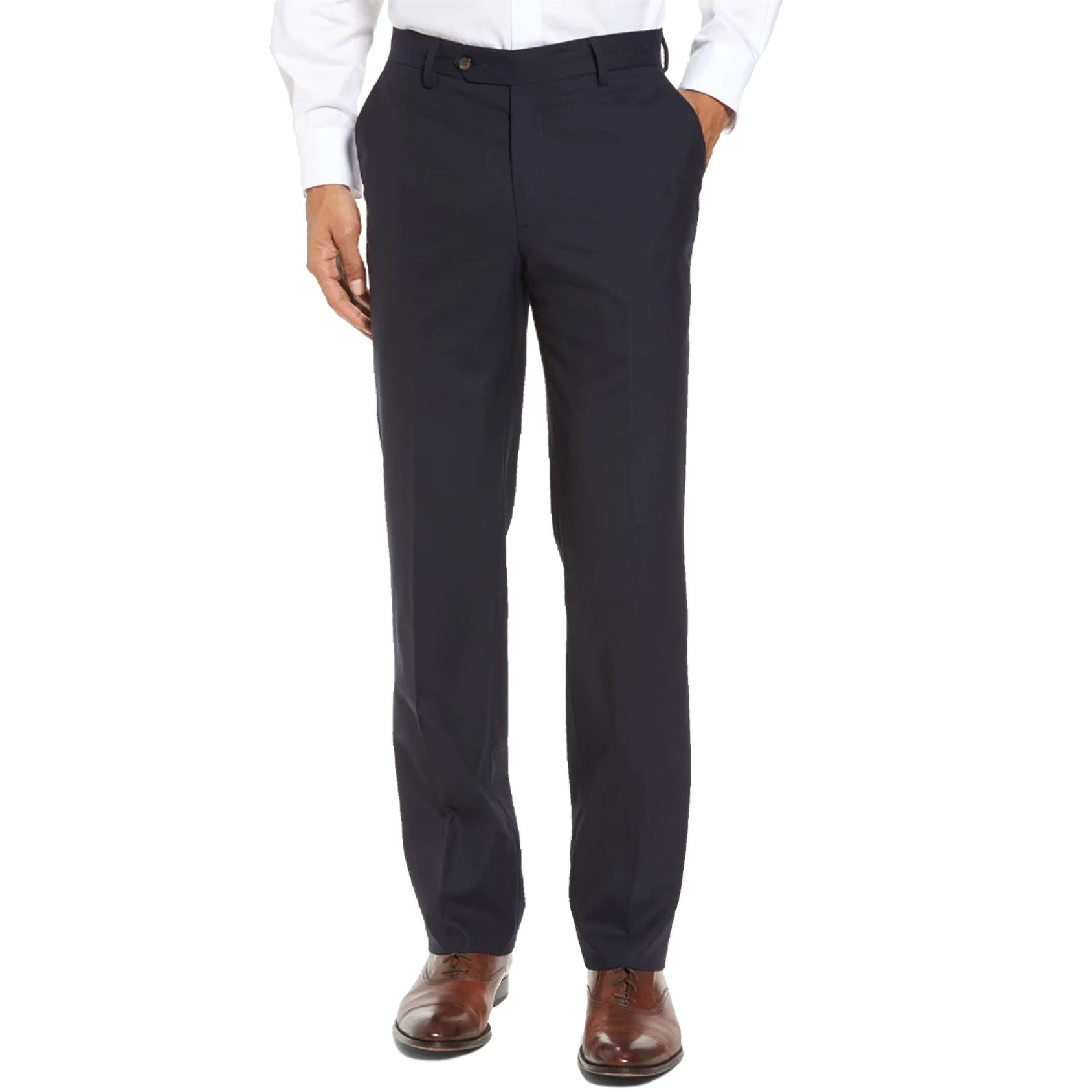 Stretch Worsted Wool Tropical Trouser in Navy (Tribeca Modern Plain Front) by Berle