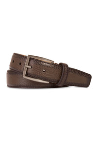 Italian Hand Burnished Scotch Grain Calfskin Belt in Grey by Brookes & Hyde