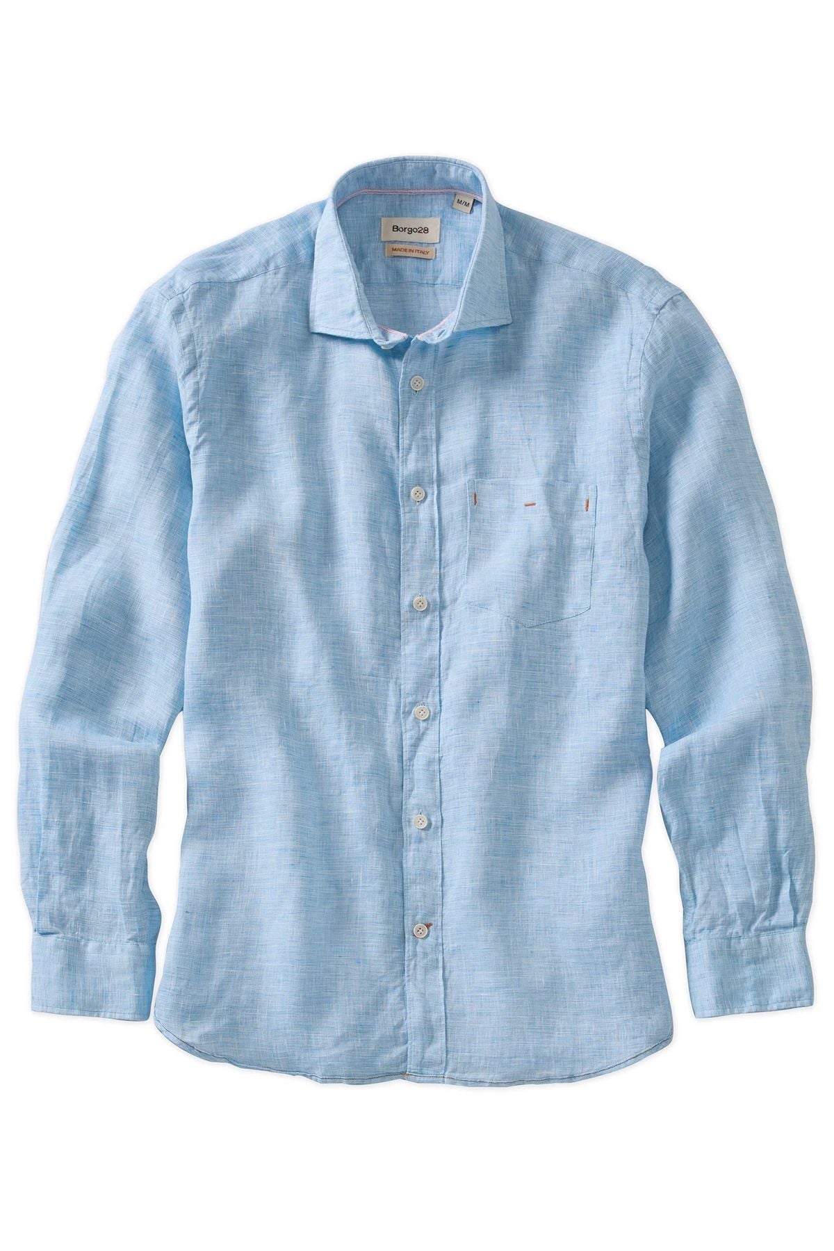 Mélange Linen Long Sleeve Sport Shirt in Aqua Blue by Borgo28