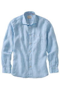 Mélange Linen Long Sleeve Sport Shirt in Aqua Blue by Borgo28