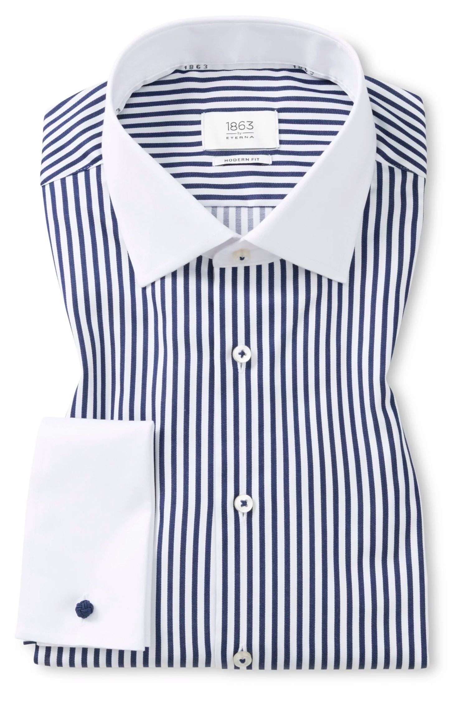 Striped Sateen' in Navy with Contrast Collar and Cuff
