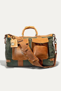 Canvas and Leather Travel Duffle in Hunter with Tan Leather by Will Leather Goods