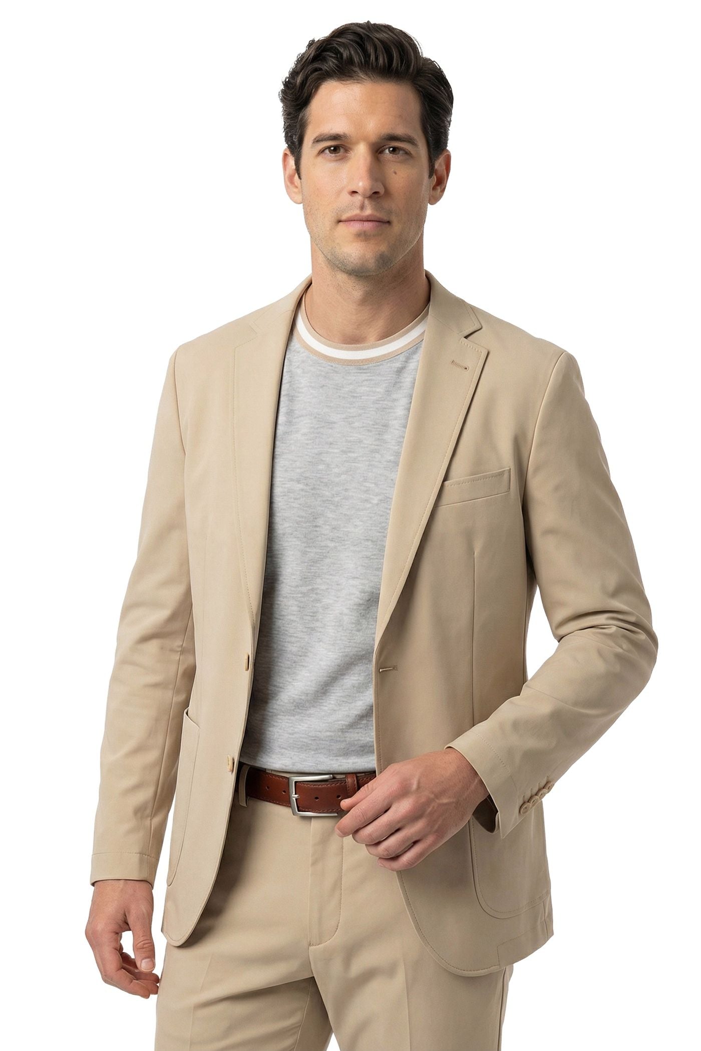 Sono Deconstructed Knit Travel Blazer in Khaki by Scott Barber