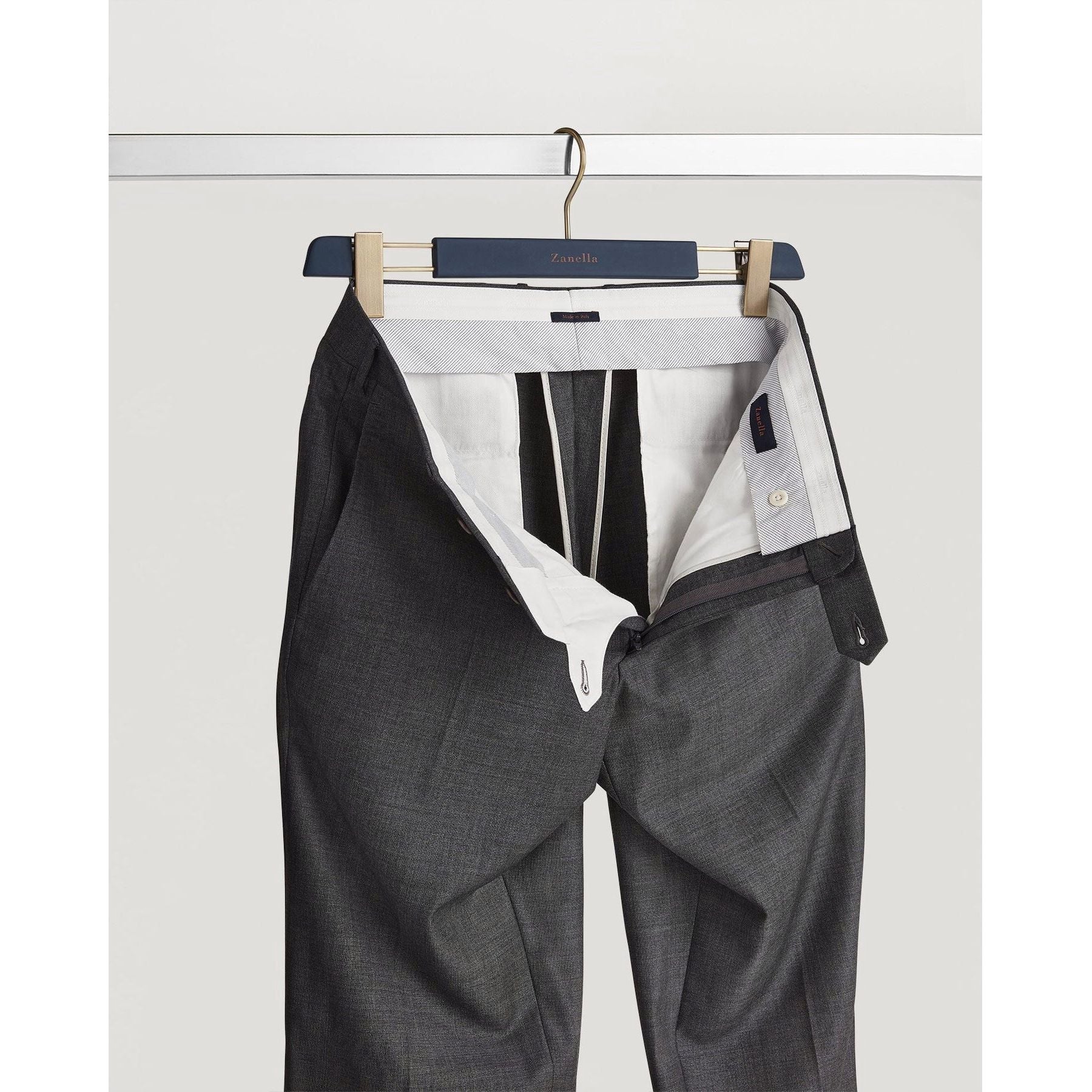 Parker Flat Front Sharkskin Wool Trouser in Medium Grey (Modern Straight Fit) by Zanella
