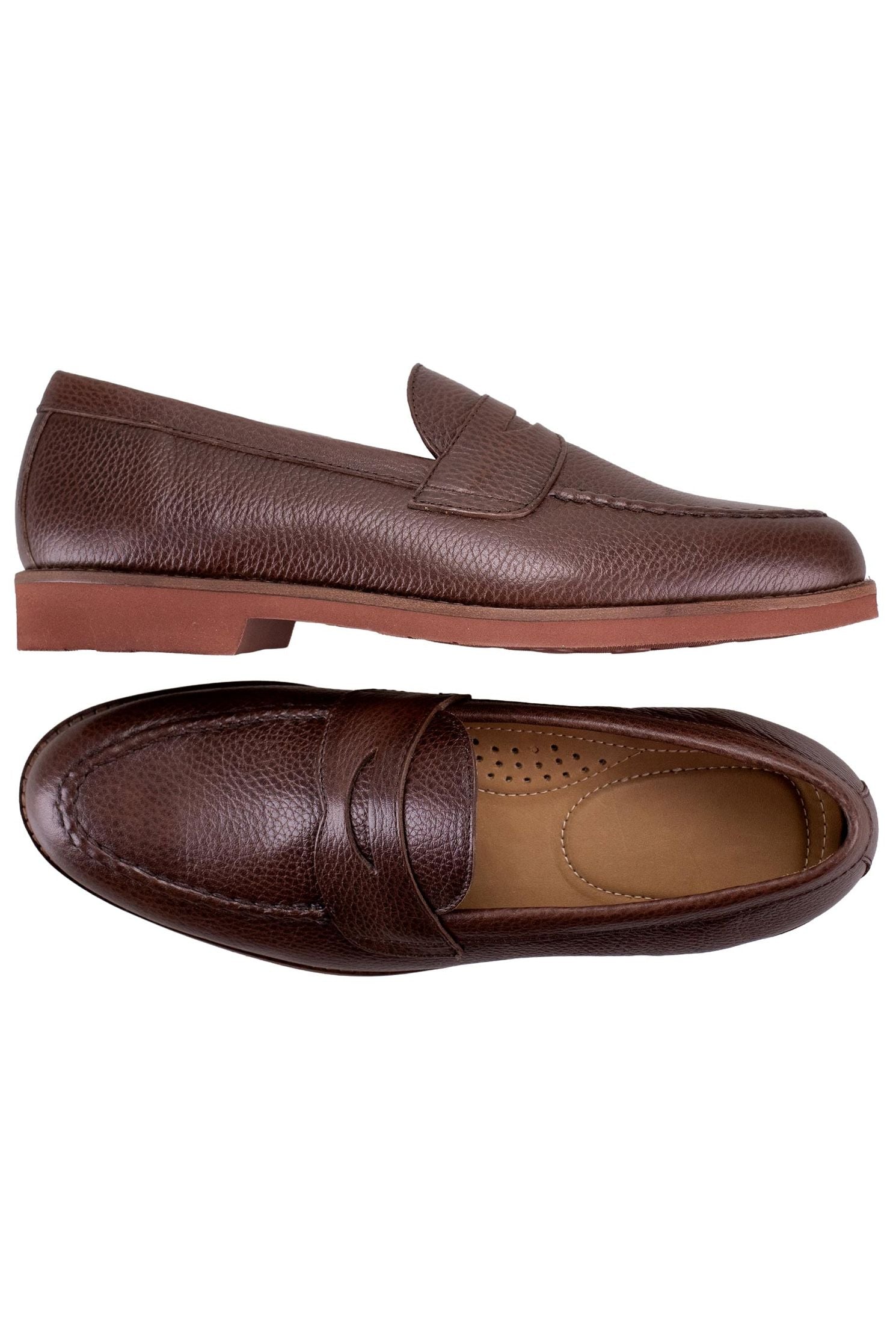 Grady Handsewn Penny Loafer in Dark Brown  Pebble Grain by T.B. Phelps